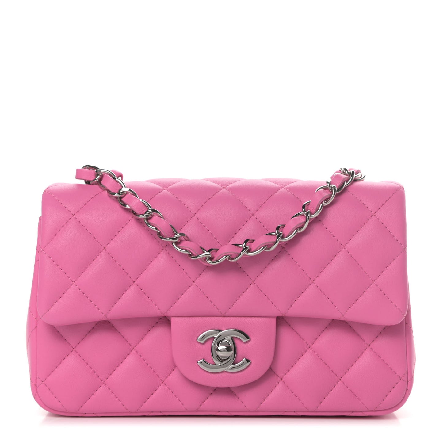 Lambskin Quilted Mini Rectangular Flap Pink