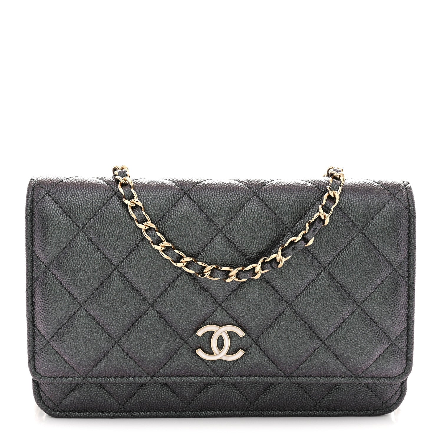 Chanel Iridescent Caviar Quilted Wallet on Chain WOC Dark Blue 1 of 11
