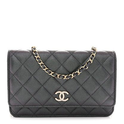Chanel Iridescent Caviar Quilted Wallet on Chain WOC Dark Blue 1 of 11