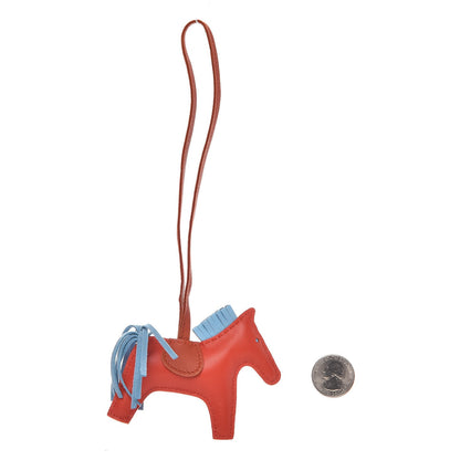 Hermes Milo Lambskin Grigri Rodeo Horse Bag Charm PM Capucine Celeste Cornaline 2 of 4