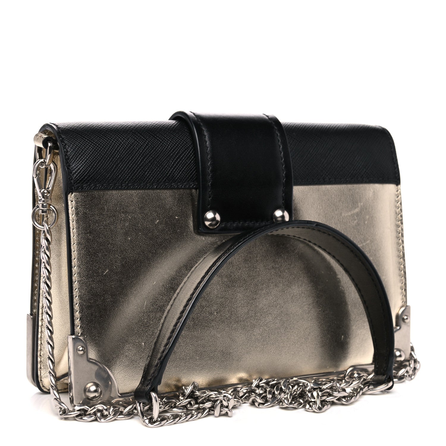 Prada Metallic City Calf Saffiano Cahier Bag Pirite Black 2 of 13