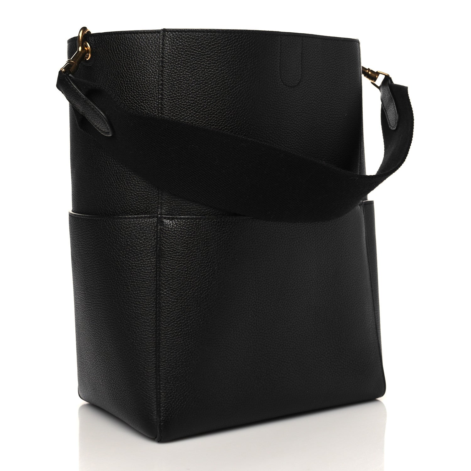 Celine Soft Grained Calfskin Sangle Bucket Bag Black 3 of 8