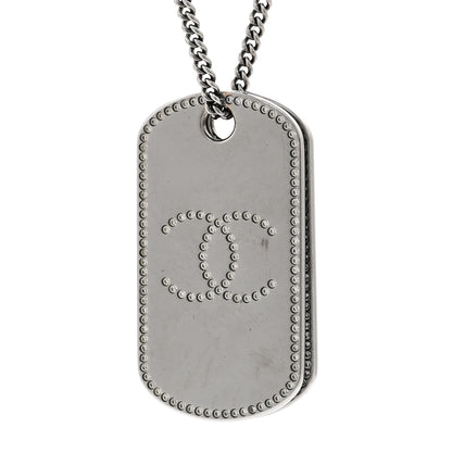 Chanel Metal Crystal Ruthenium Dog Tag Charm Necklace Black 4 of 6