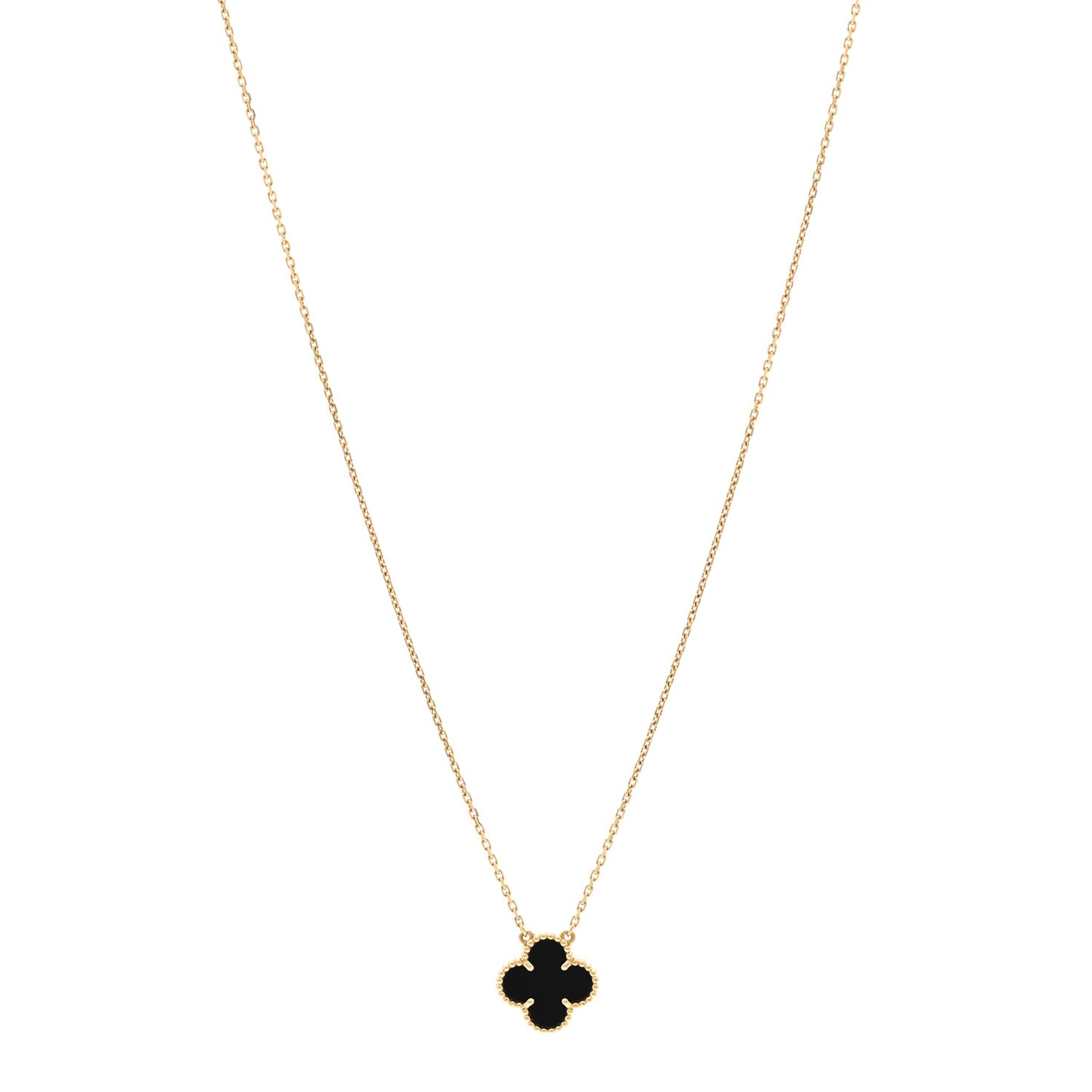 VAN CLEEF &amp; ARPELS 18K Yellow Gold Black Onyx Vintage Alhambra Pendant Necklace