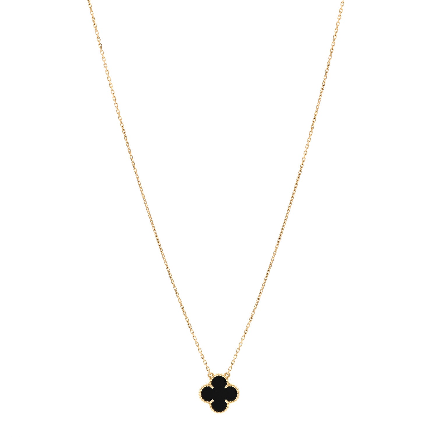 Van Cleef & Arpels VAN CLEEF &amp; ARPELS 18K Yellow Gold Black Onyx Vintage Alhambra Pendant Necklace 1 of 6