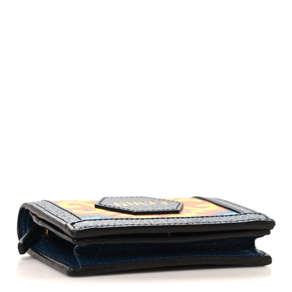 Gucci GG Supreme Kaleidoscope Calfskin Script Logo Gucci 100 Card Case Wallet Blue Orange Multicolor Blue Agata 4 of 8