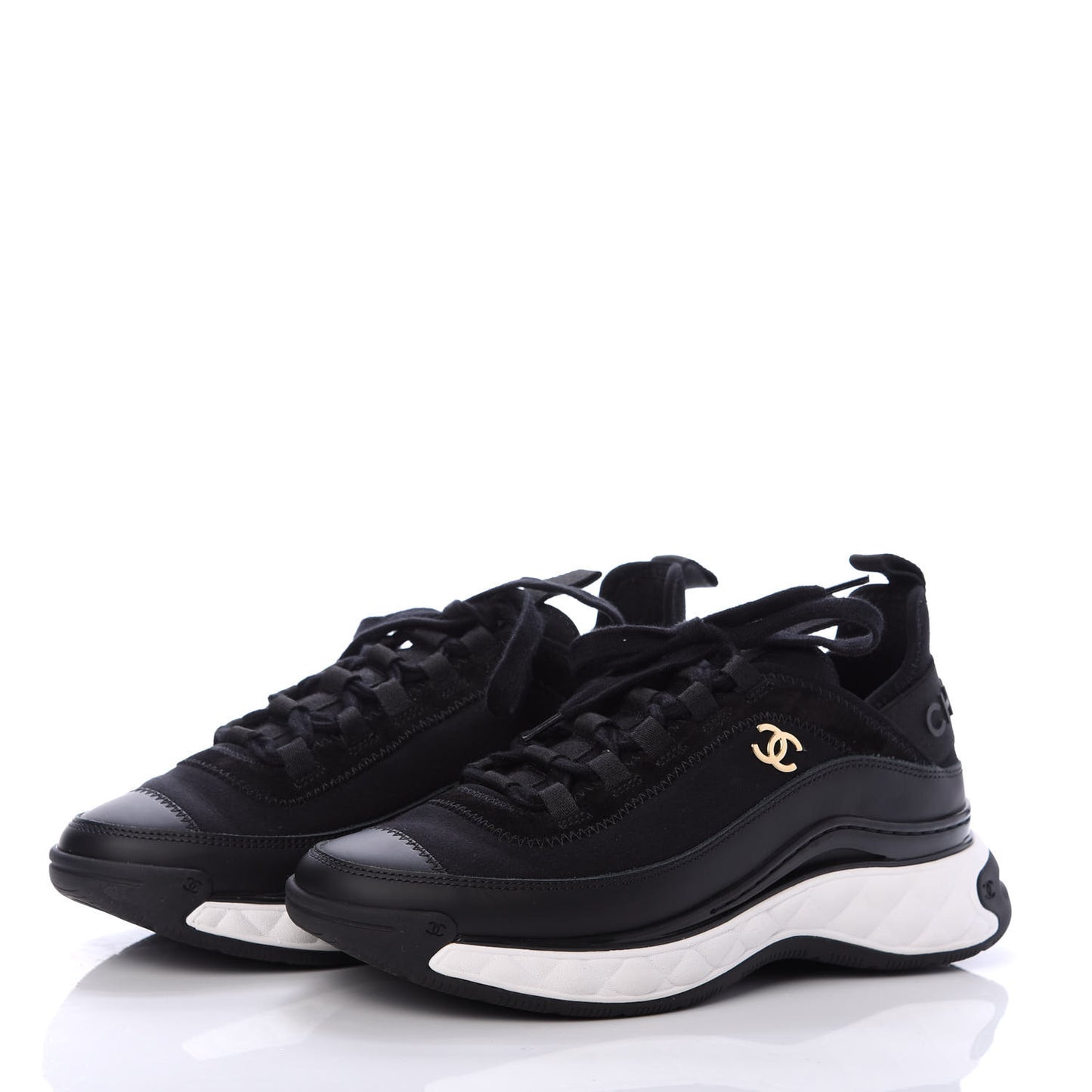 Velvet Calfskin Mixed Fibers CC Sneakers 37 Black