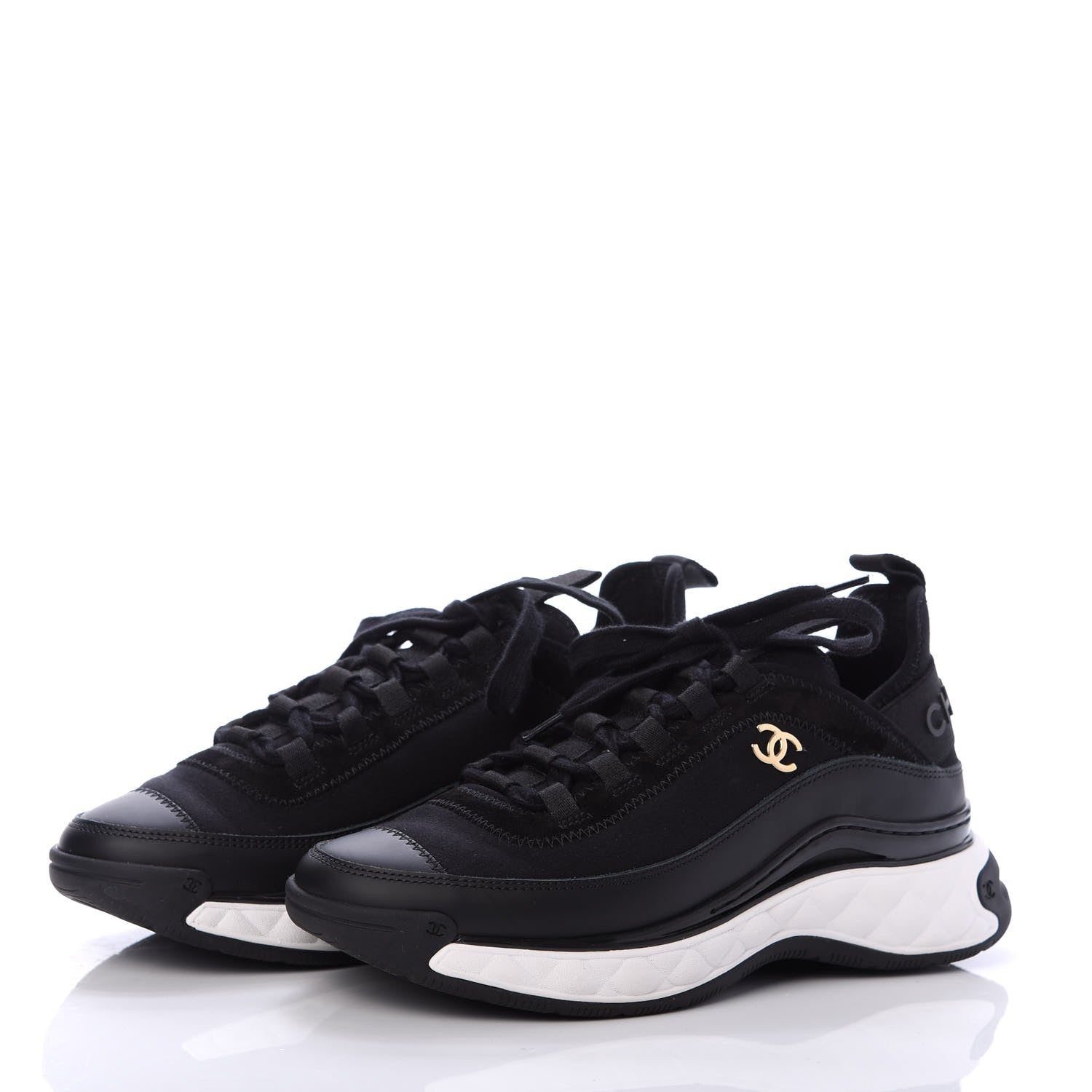 Chanel Velvet Calfskin Mixed Fibers CC Sneakers 37 Black 3 of 7