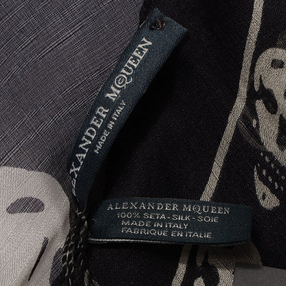 Alexander McQueen Silk Chiffon Skull Scarf Black Ivory 7 of 8