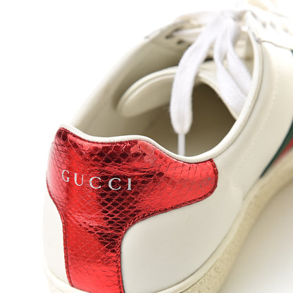 Gucci Calfskin Ayers Web Bee Embroidered Womens Ace Sneakers 38.5 White Green 10 of 14