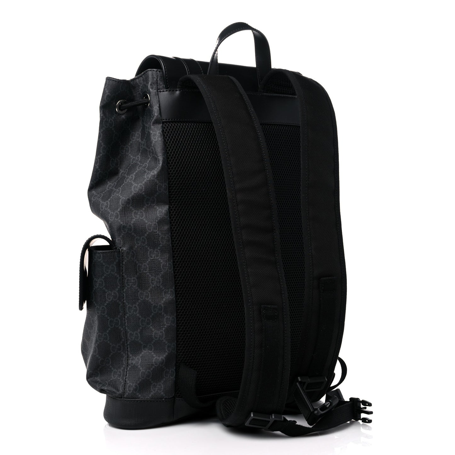 Soft GG Supreme Monogram Appia Calfskin Web Double Buckle Backpack Black