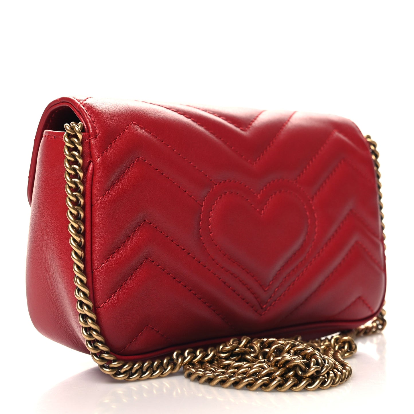 Calfskin Matelasse Super Mini GG Marmont Shoulder Bag Hibiscus Red