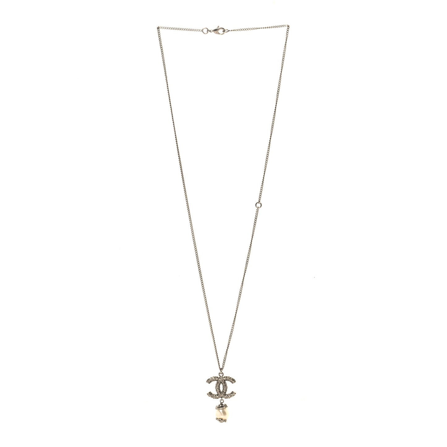 Pearl Twisted CC Drop Necklace Silver