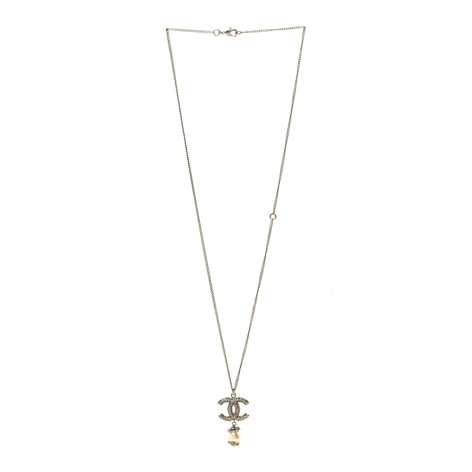 Chanel Pearl Twisted CC Drop Necklace Silver 3 of 4