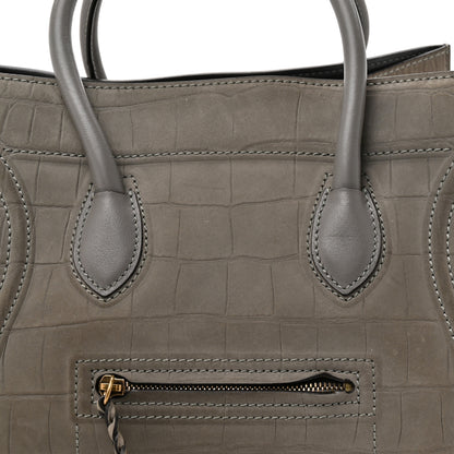 Celine Crocodile Embossed Nubuck Medium Phantom Luggage Grey 7 of 11
