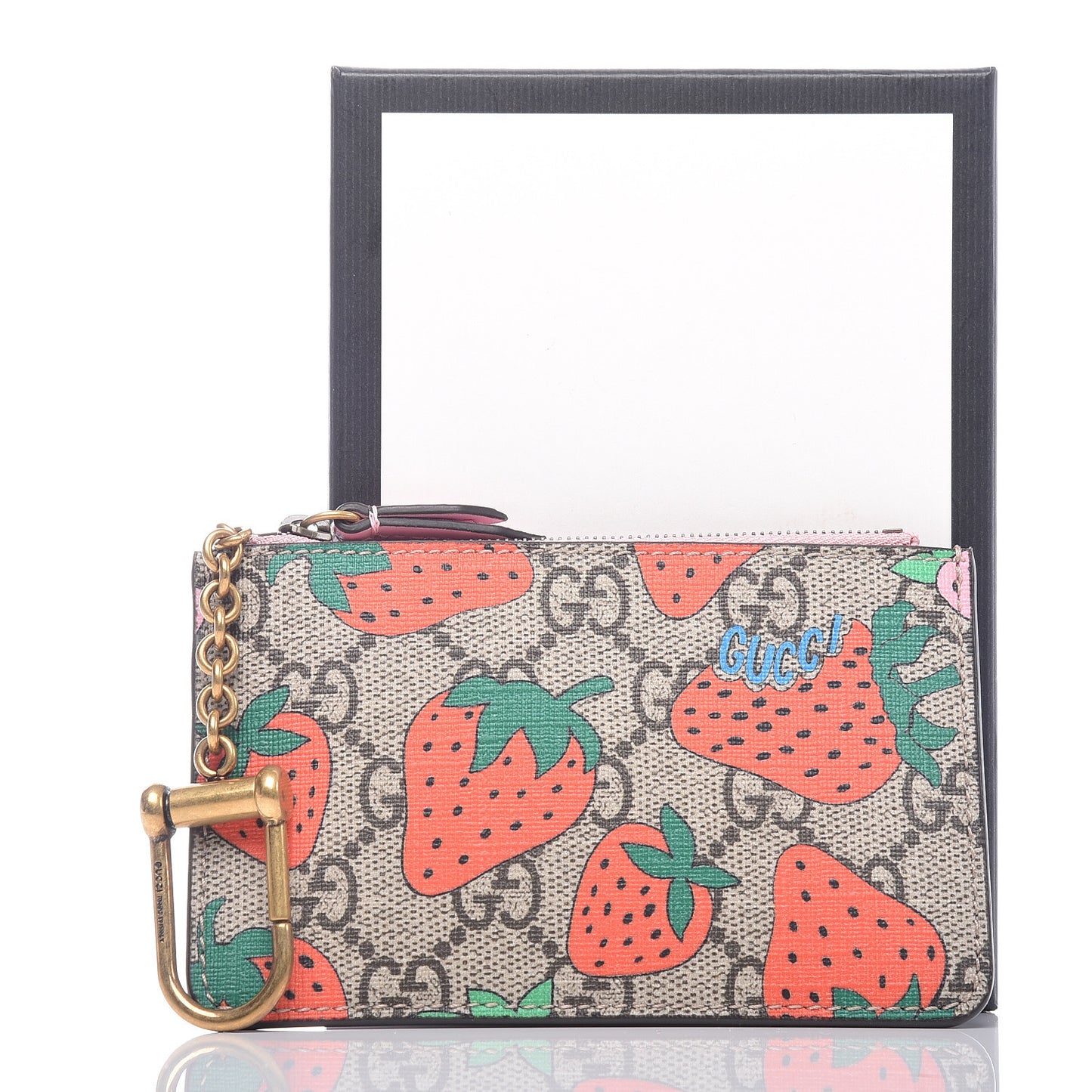 GG Supreme Monogram Strawberry Key Case