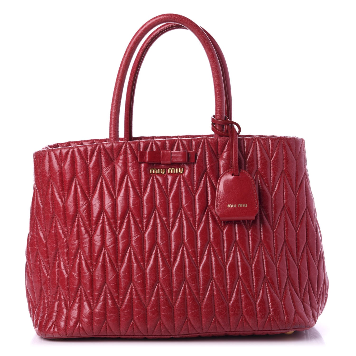 Miu Miu Nappa Matelasse Bow Tote Fuoco 1 of 9