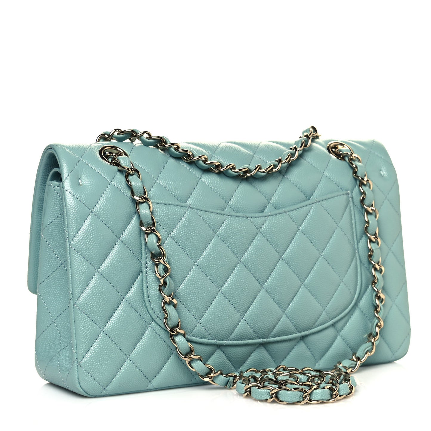 Caviar Quilted Medium Double Flap Light Blue