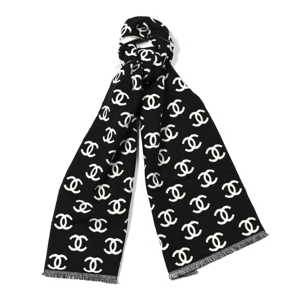 Chanel Wool Cashmere CC Scarf Black White 1758805 – FASHIONPHILE