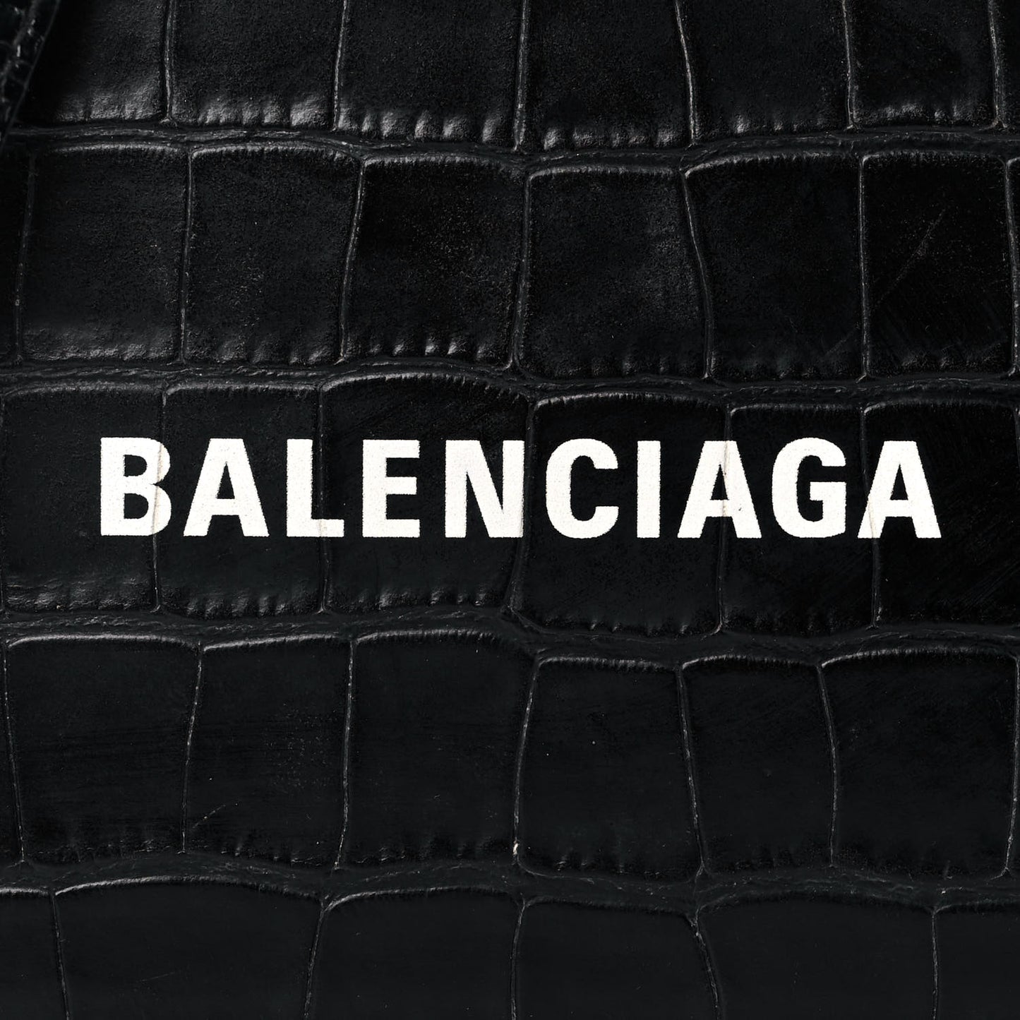 Shiny Calfskin Logo Crocodile Embossed XS Everyday Camera Bag with Handle Black