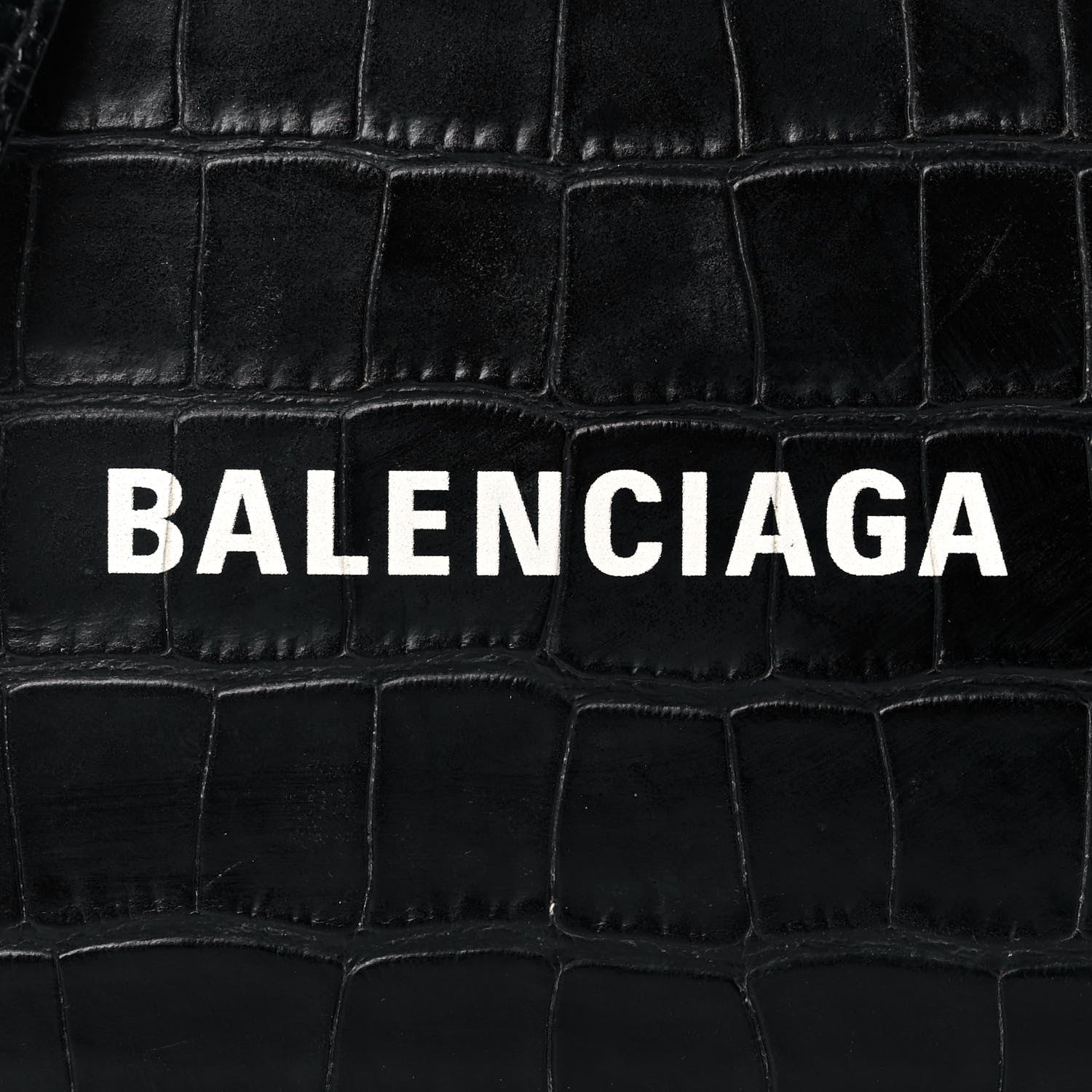 Balenciaga Shiny Calfskin Logo Crocodile Embossed XS Everyday Camera Bag with Handle Black 8 of 17