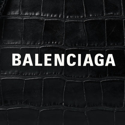 Balenciaga Shiny Calfskin Logo Crocodile Embossed XS Everyday Camera Bag with Handle Black 8 of 17