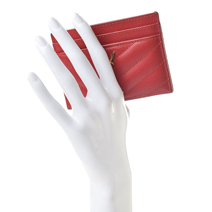 Saint Laurent Grain De Poudre Matelasse Chevron Monogram Credit Card Case New Red 2 of 12
