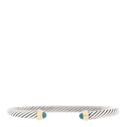 David Yurman Sterling Silver 14K Yellow Gold Blue Topaz 5mm Cable Classics Petite Color Bracelet 1 of 4