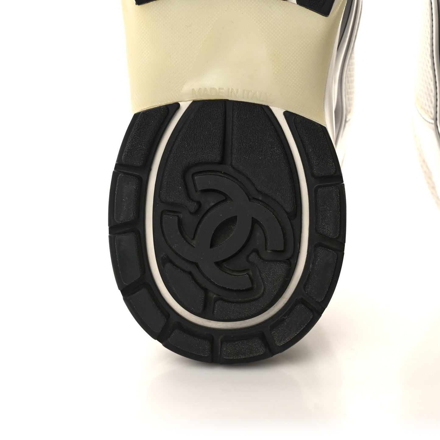 Fabric Laminated Calfskin Stretch CC Sneakers 40.5 White Silver