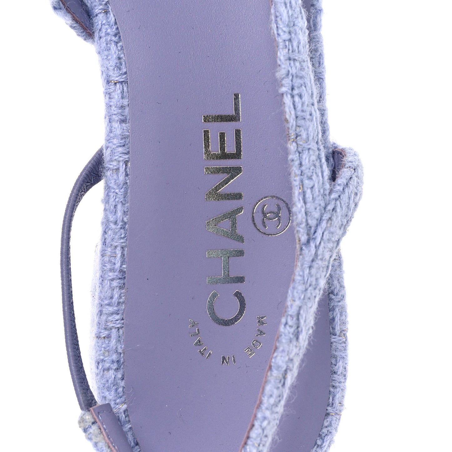 Iridescent Wool Tweed Patent Cap Toe CC Slingback Flats 40 Light Purple Silver Black