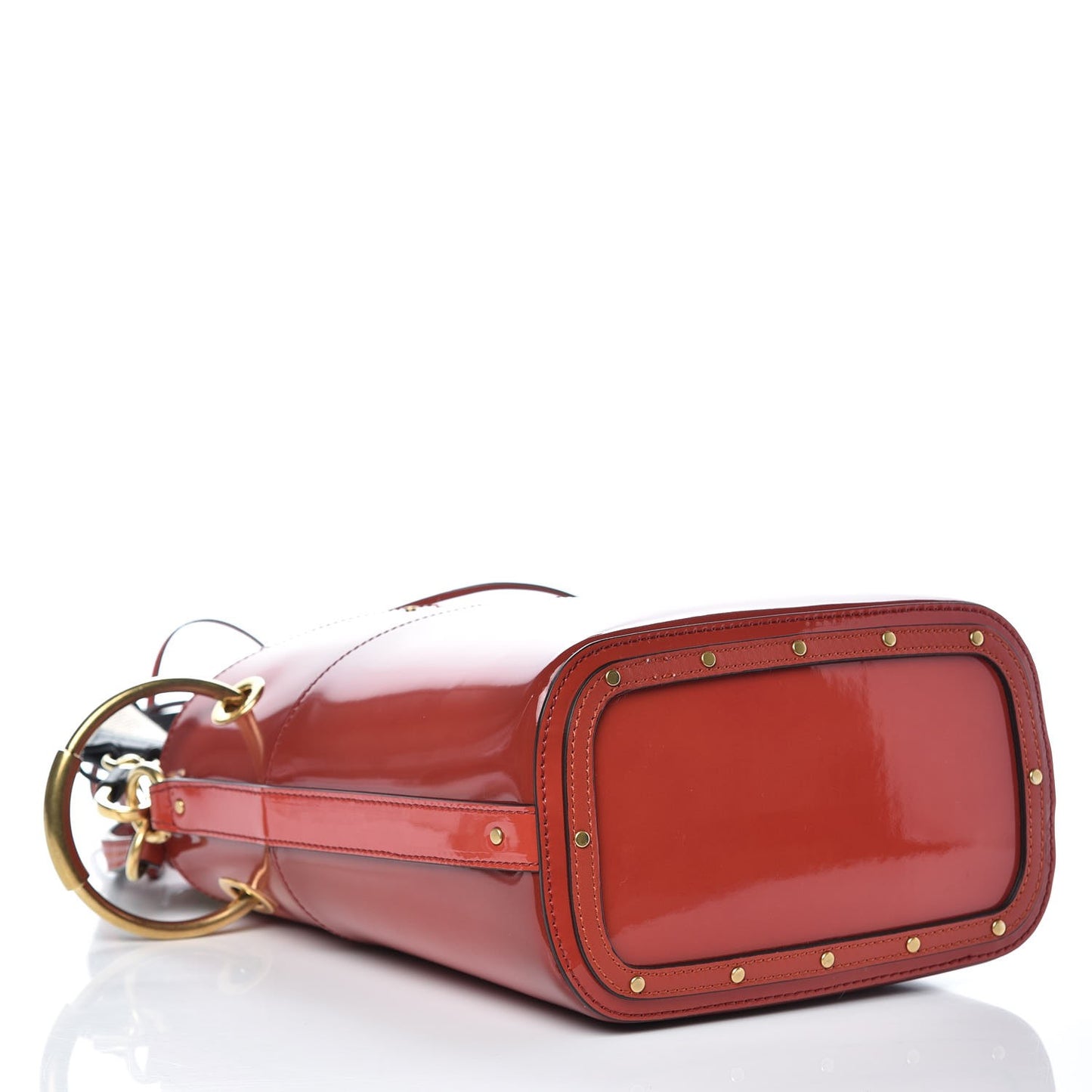 Patent Calfskin Small Roy Bucket Bag Earthy Red