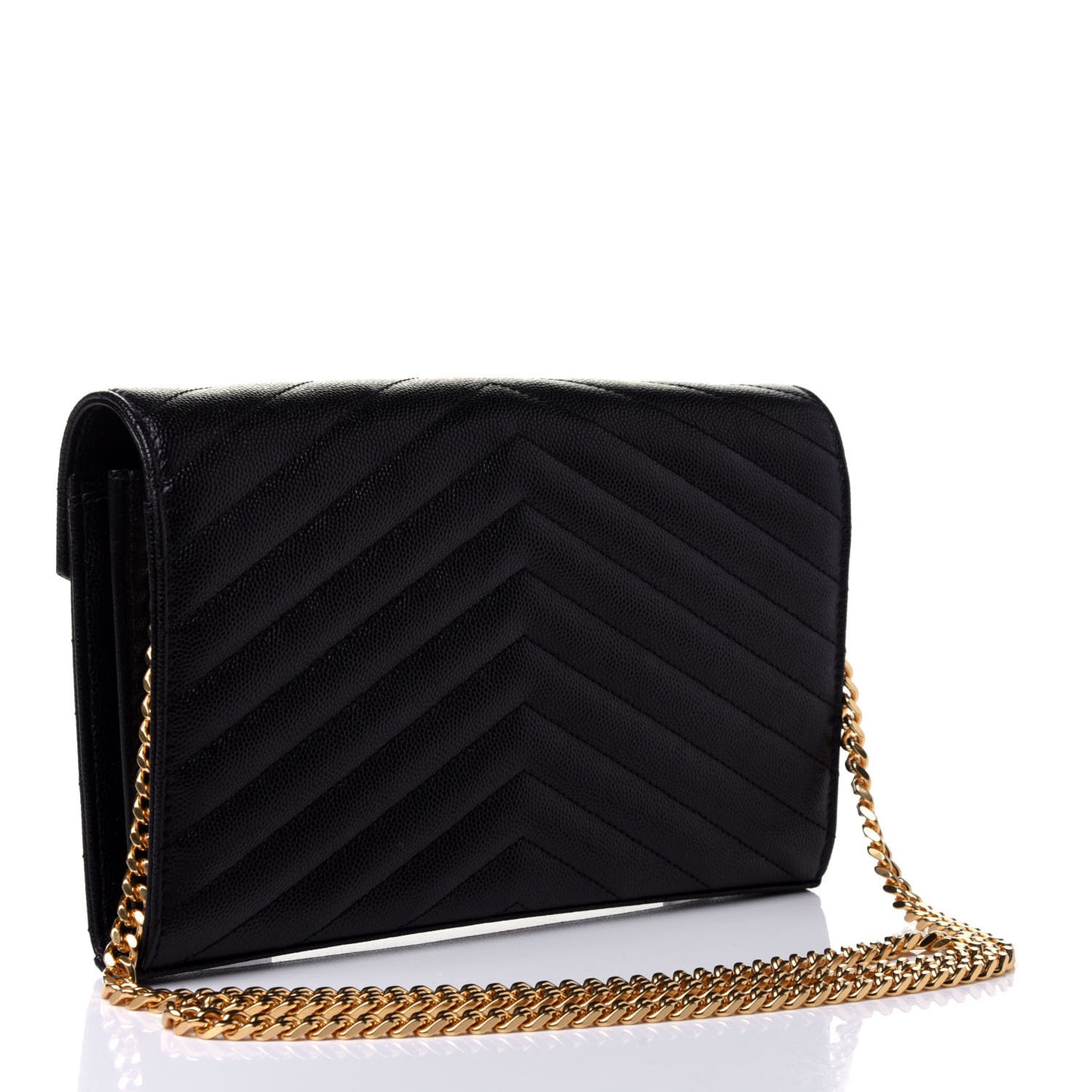 Grain De Poudre Matelasse Chevron Monogram Chain Wallet Black