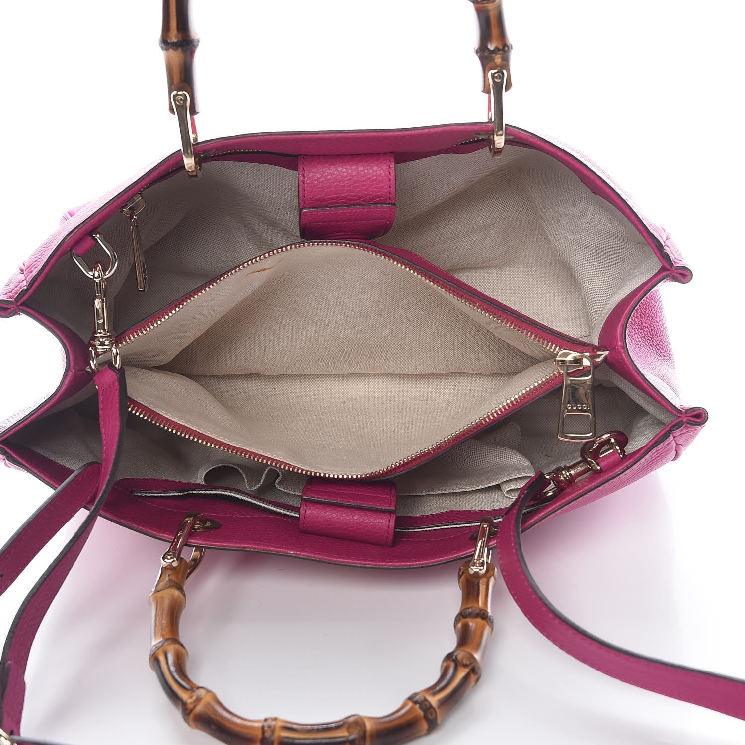 Gucci Pebbled Calfskin Medium Bamboo Shopper Tote Bright Bougainvillea 6 of 11