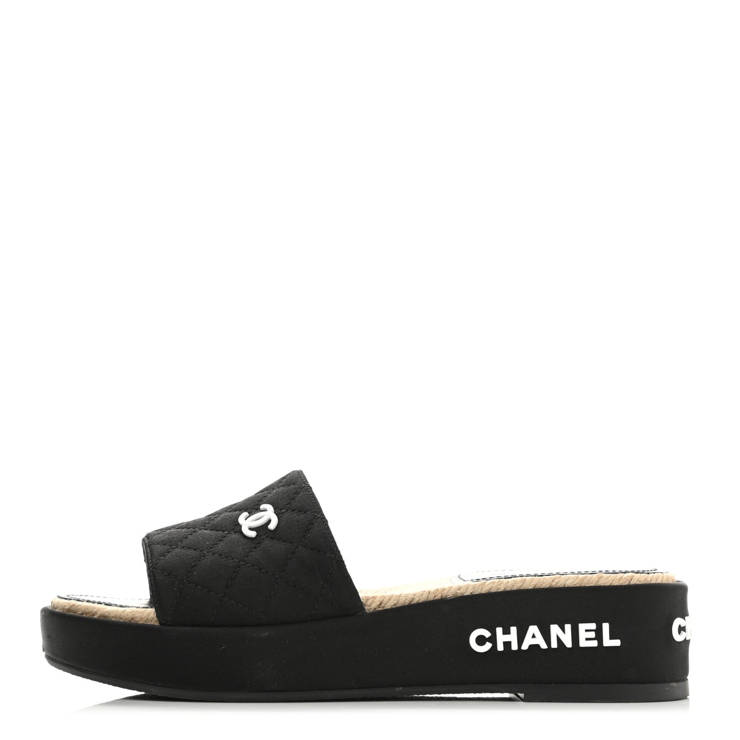 Lambskin Quilted CC Espadrille Slip On Sandals 37 Black