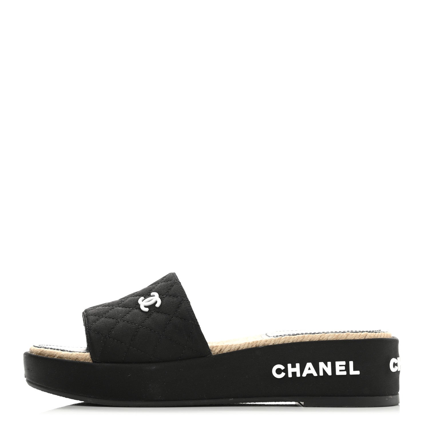 Chanel Lambskin Quilted CC Espadrille Slip On Sandals 37 Black 1 of 8