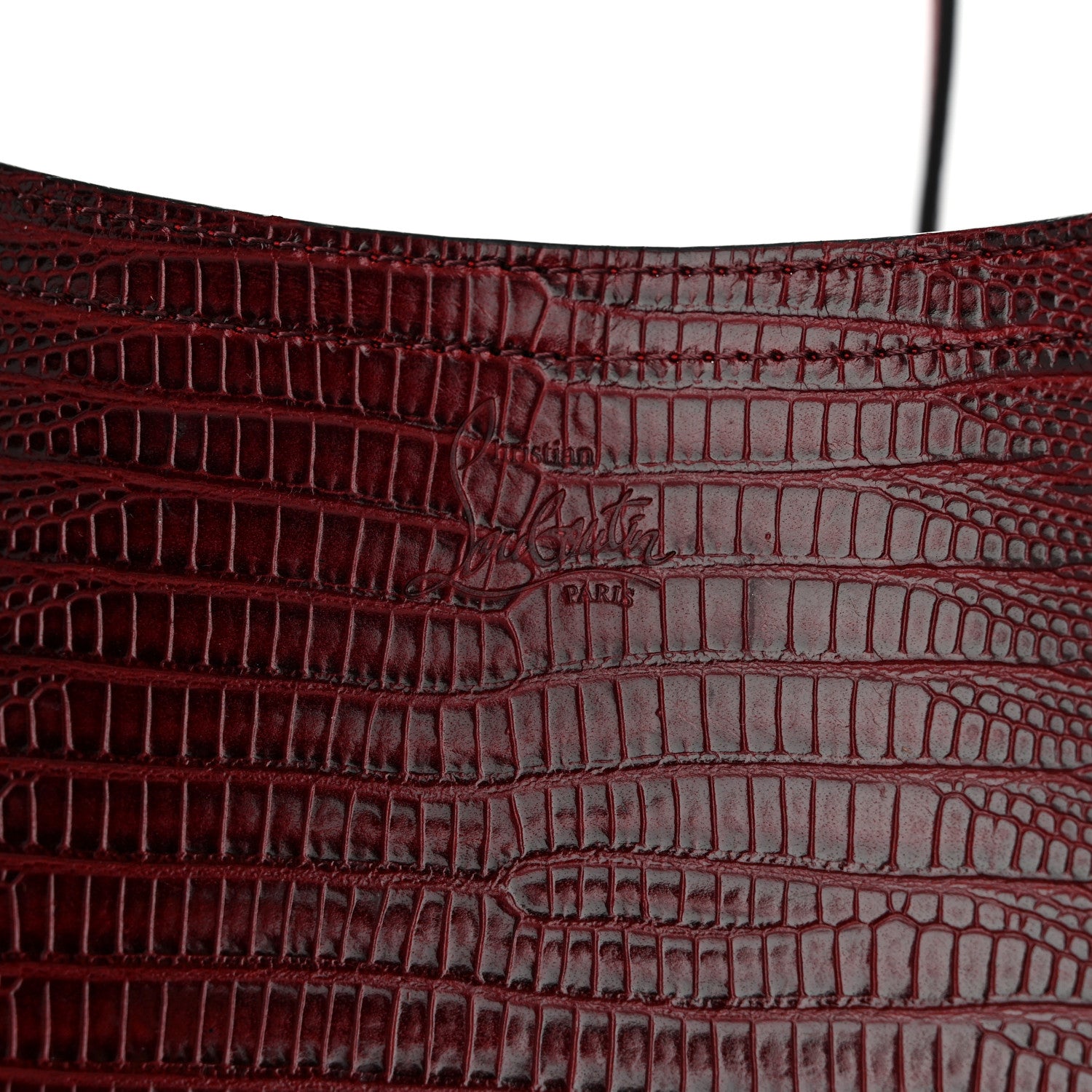 Christian Louboutin Lizard Embossed Calfskin Spiked Small Cabarock Shopper Tote Bourbon 5 of 8