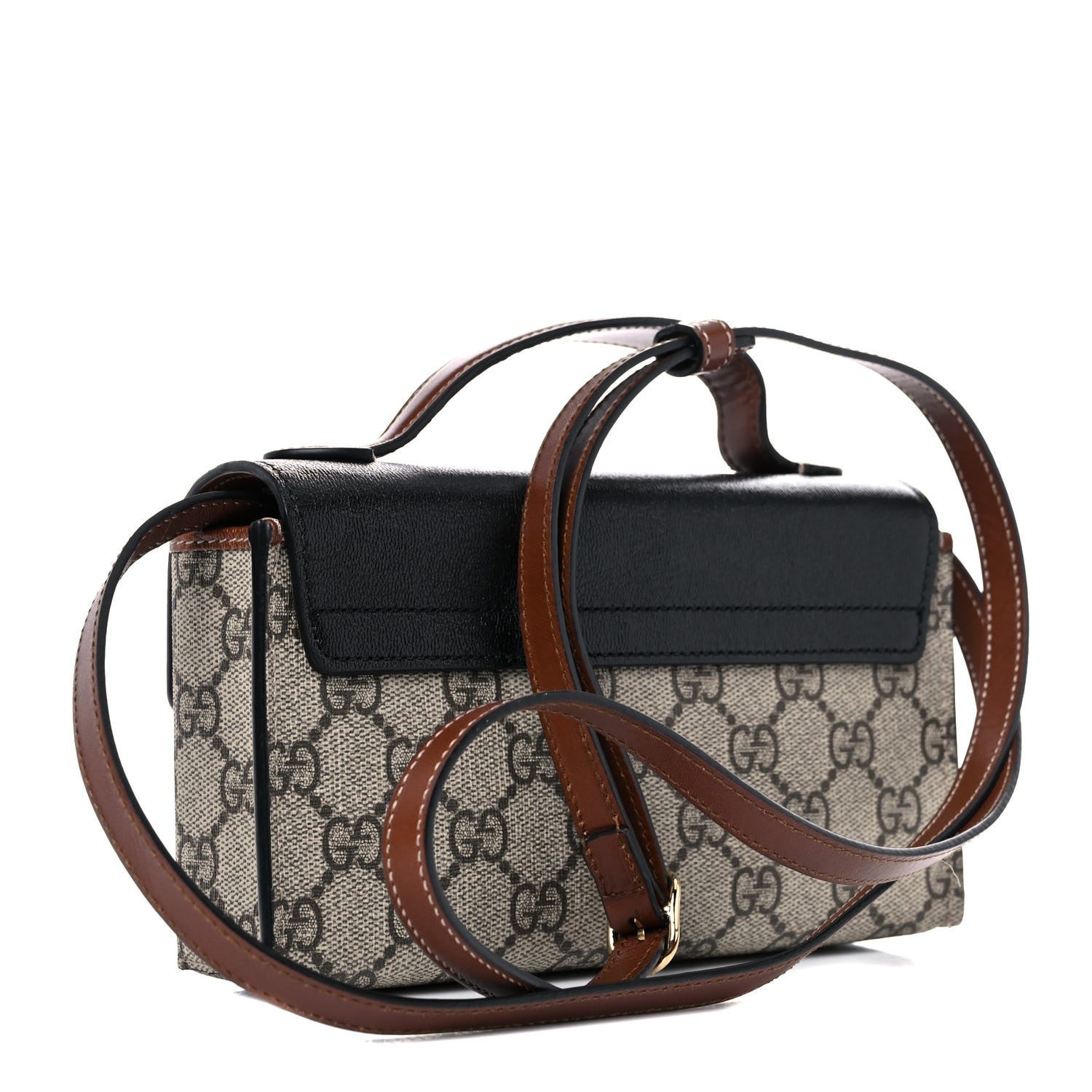 Gucci GG Supreme Monogram Calfskin Mini Padlock Top Handle Shoulder Bag Beige Black Cuir 3 of 16