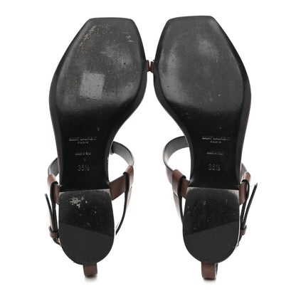 Saint Laurent Calfskin Cassandra Monogram Sandals 36.5 Dark Brown 6 of 10