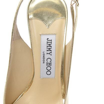 Jimmy Choo Mirror Calfskin Clue Peep Toe Platform Slingback Pumps 35 Gold 5 of 7
