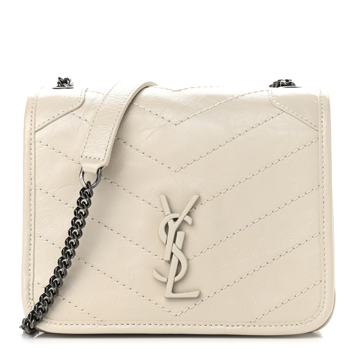 Crinkled Calfskin Matelasse Monogram Niki Chain Wallet Crema Soft