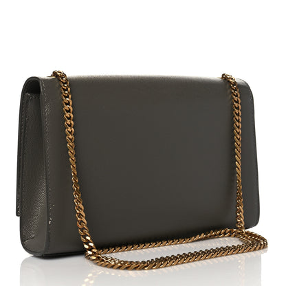 Saint Laurent Grain De Poudre Medium Classic Monogram Kate Satchel Earth Grey 3 of 15