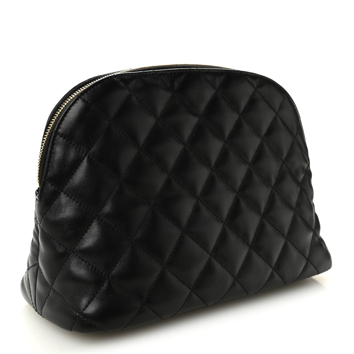 Saint Laurent Calfskin Quilted Embroidered Cassandre Large Cosmetic Pouch Black 3 of 10
