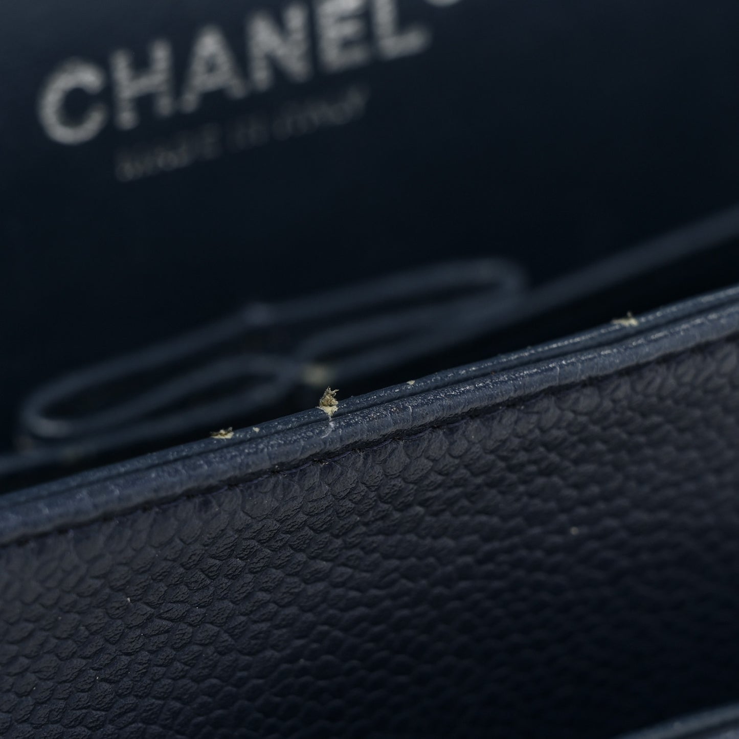 Caviar Quilted Jumbo Double Flap Navy Blue