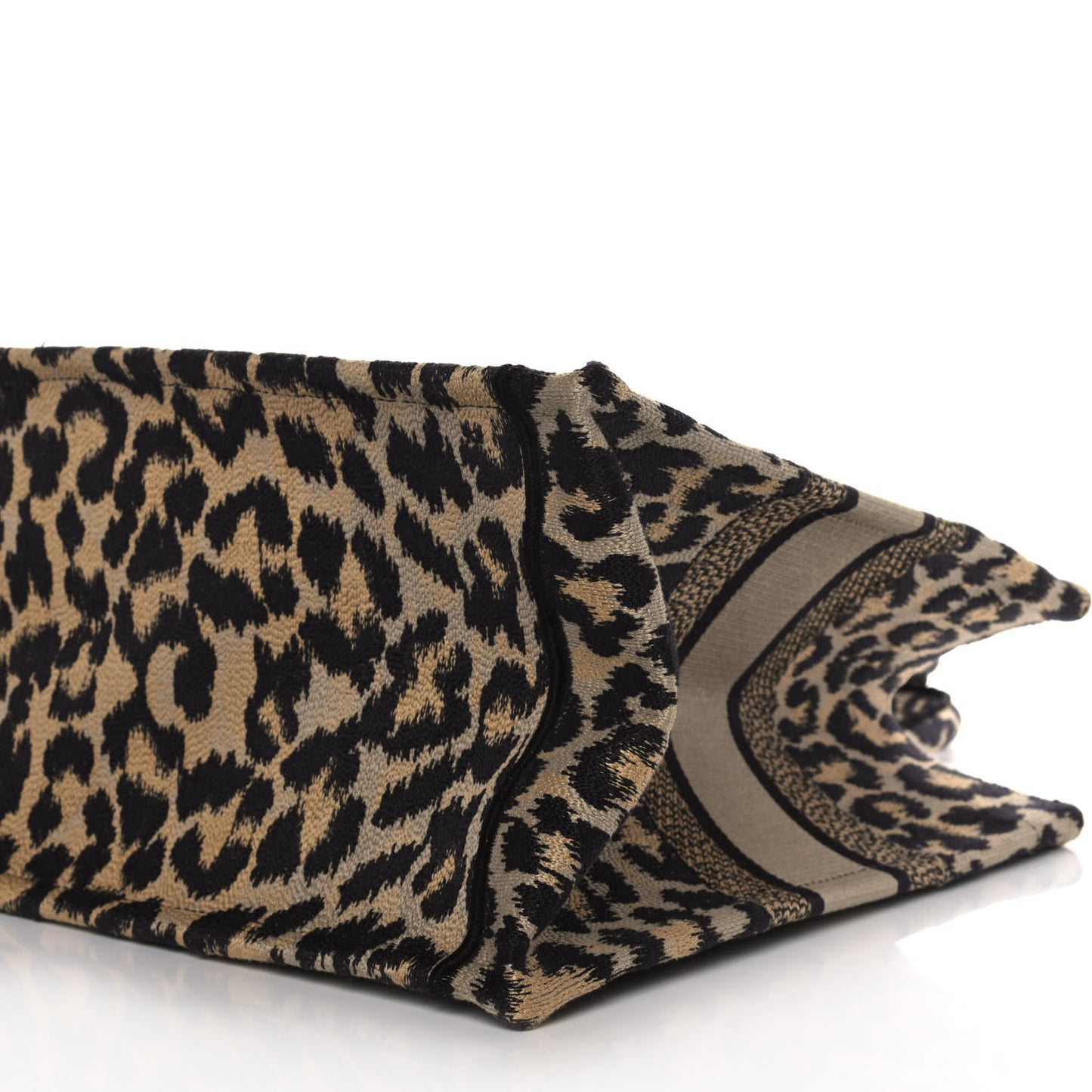 Canvas Mizza Embroidered Medium Leopard Book Tote Beige