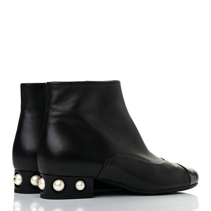 Chanel Lambskin Patent Pearl Cap Toe Short Boots 36 Black 4 of 8