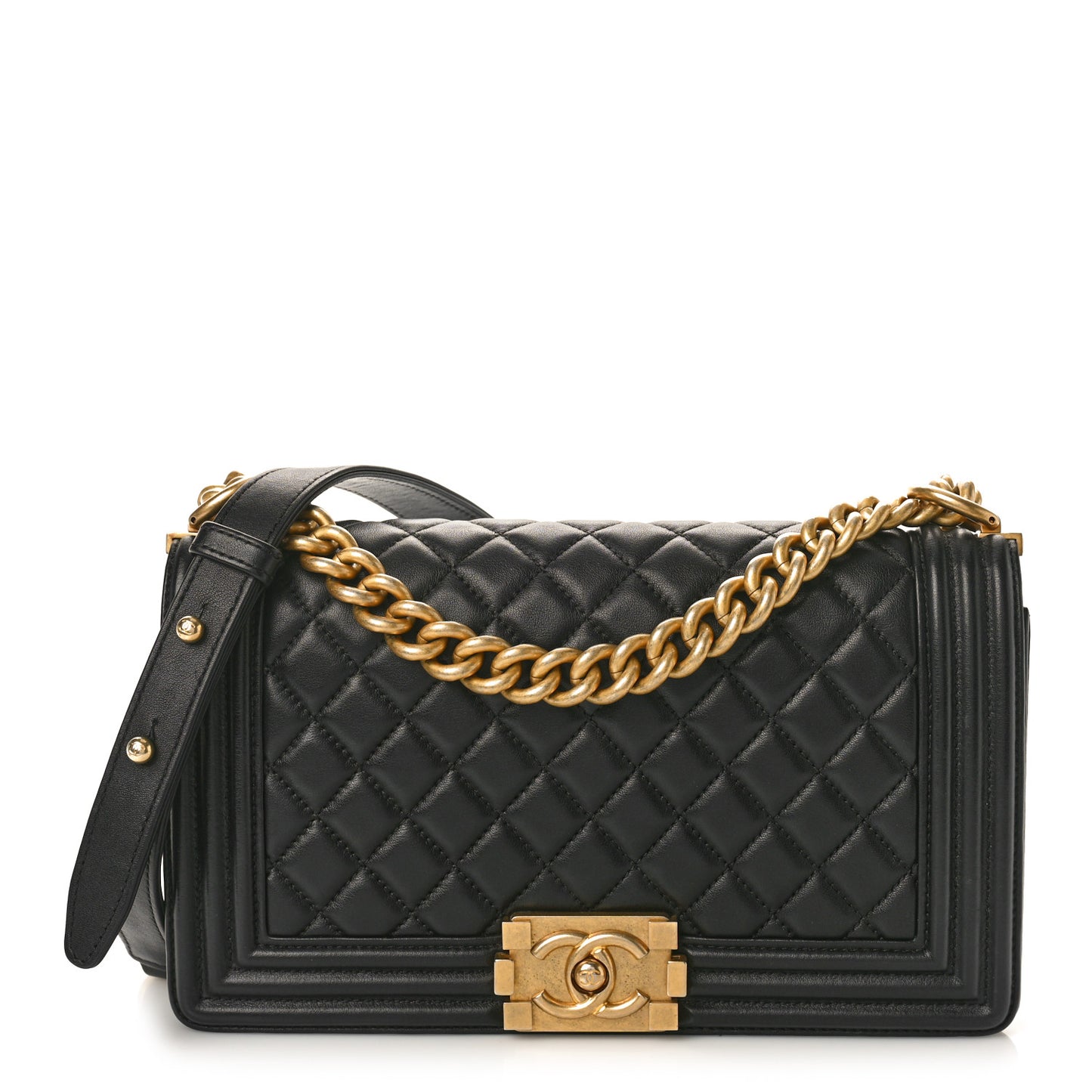 Lambskin Quilted Medium Boy Flap Black