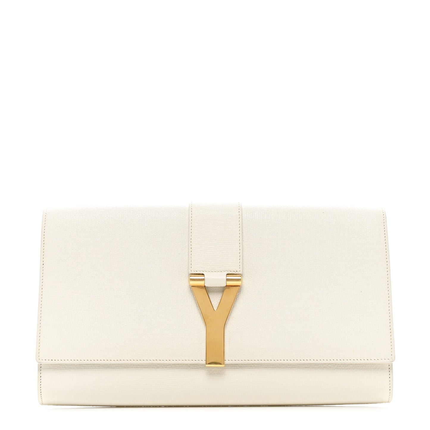 Textured Calfskin Classic Y Ligne Clutch White