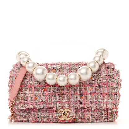 Chanel Tweed Medium Pearl Handle Flap Pink Beige Orange Ecru 1 of 9