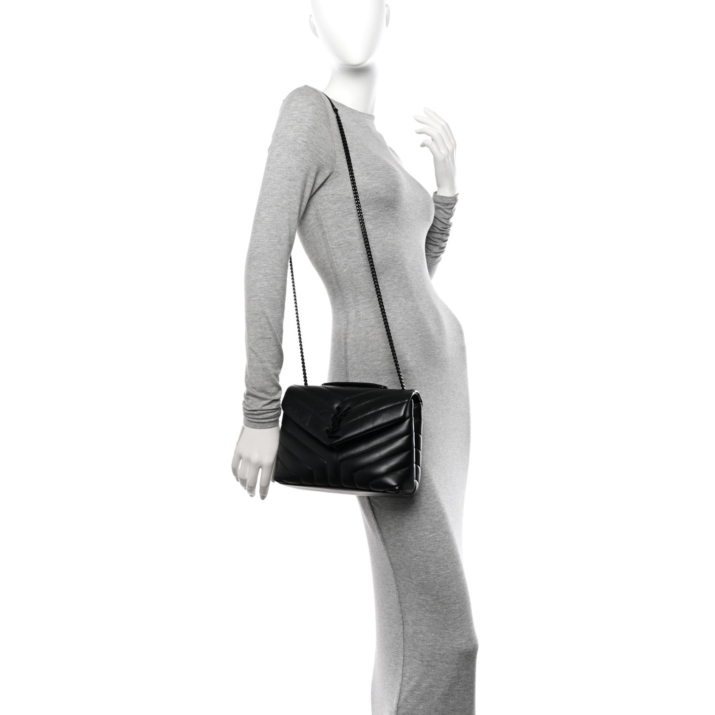 Calfskin Y Quilted Monogram Monochrome Small Loulou Chain Satchel Black