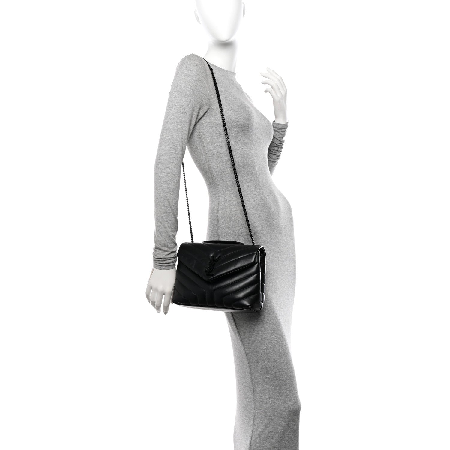 Saint Laurent Calfskin Y Quilted Monogram Monochrome Small Loulou Chain Satchel Black 3 of 10